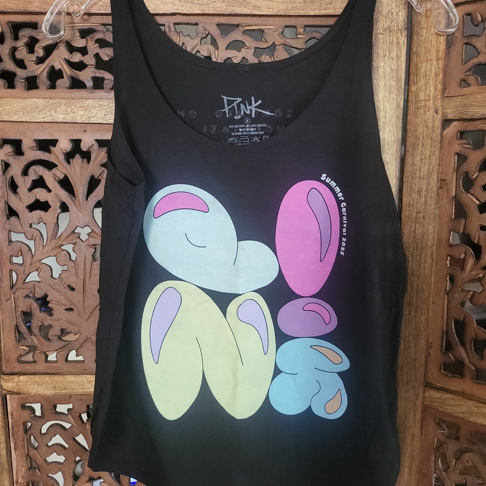 PINK Victoria's Secret Black Crop Top with Colorful Graphic